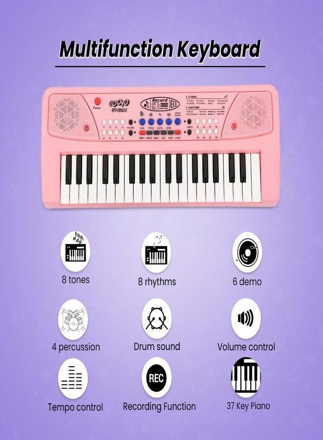 Gooyo GY-430CF 37-Key Musical Piano Keyboard with Microphone | 8 Rhythms, 8 Tones, 6 Demos, Song Record Feaure | Dual Power Supply (USB Included) | Assorted Color | Gift Box Packaging - Image 2